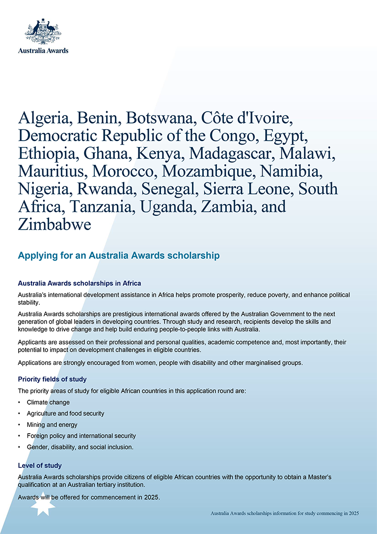 Bourse d’études Australia Awards en Afrique